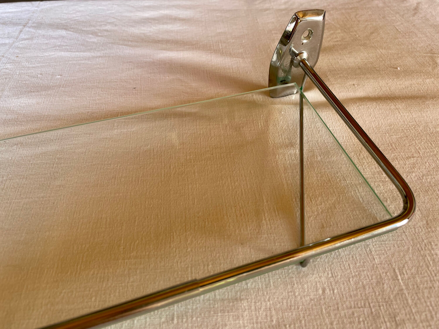 Vintage bathroom shelf, chrome metal and glass