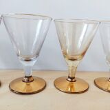 Series of 5 small glasses with golden foot