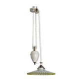 Vintage French Rise & Fall Counterbalance Ceiling Light Opaline Glass Shade