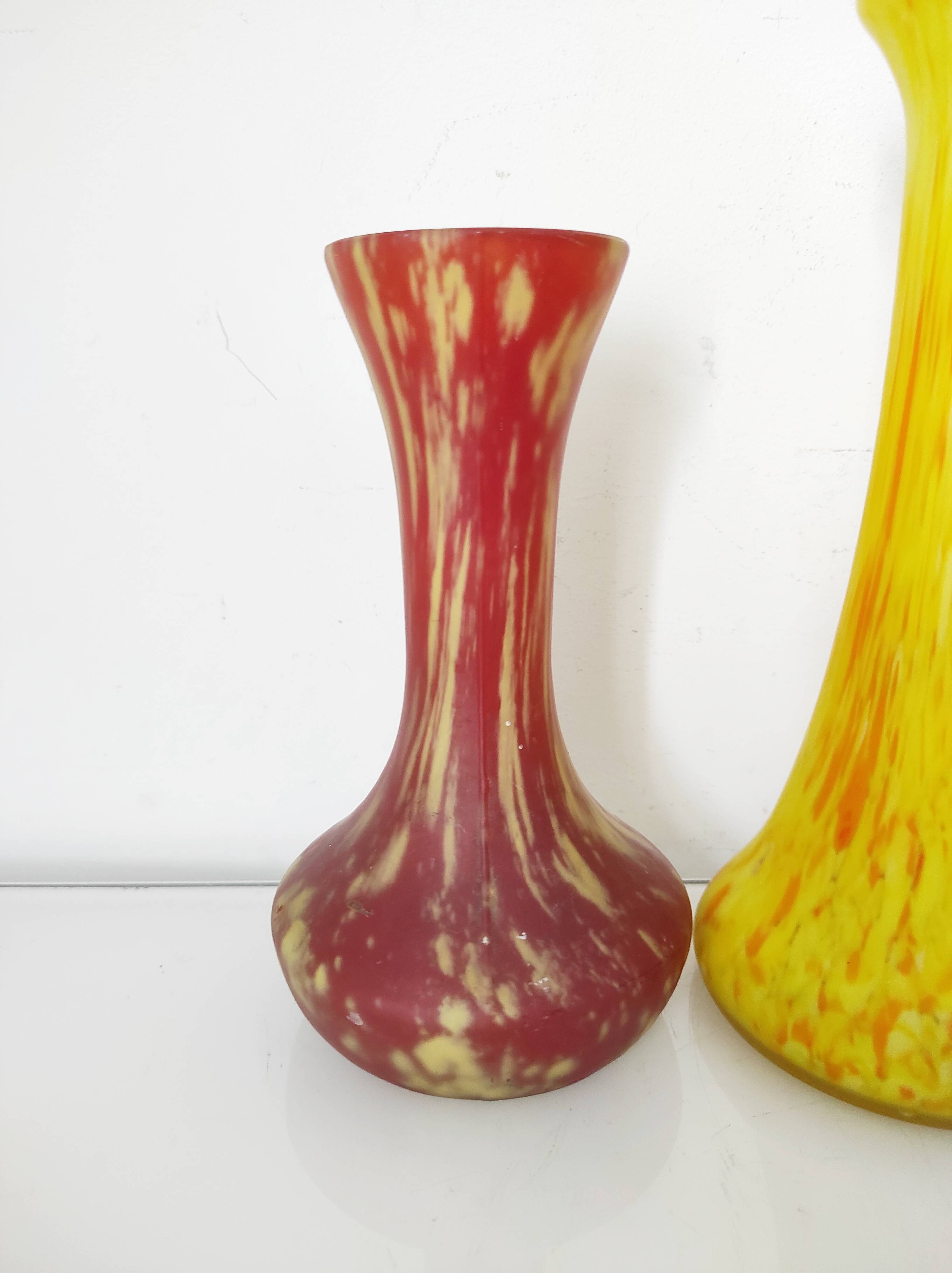 Set of two marmoreal glass vases