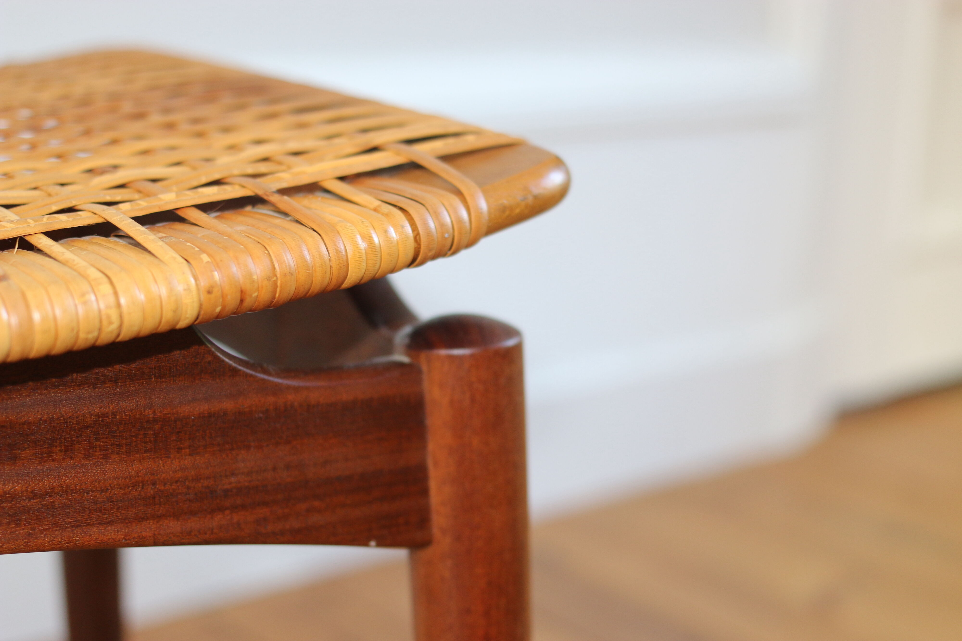 Scandinavian teak and wicker stool Olholm 1960