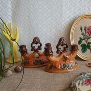 Paire de bougeoirs double barbotine - vintage