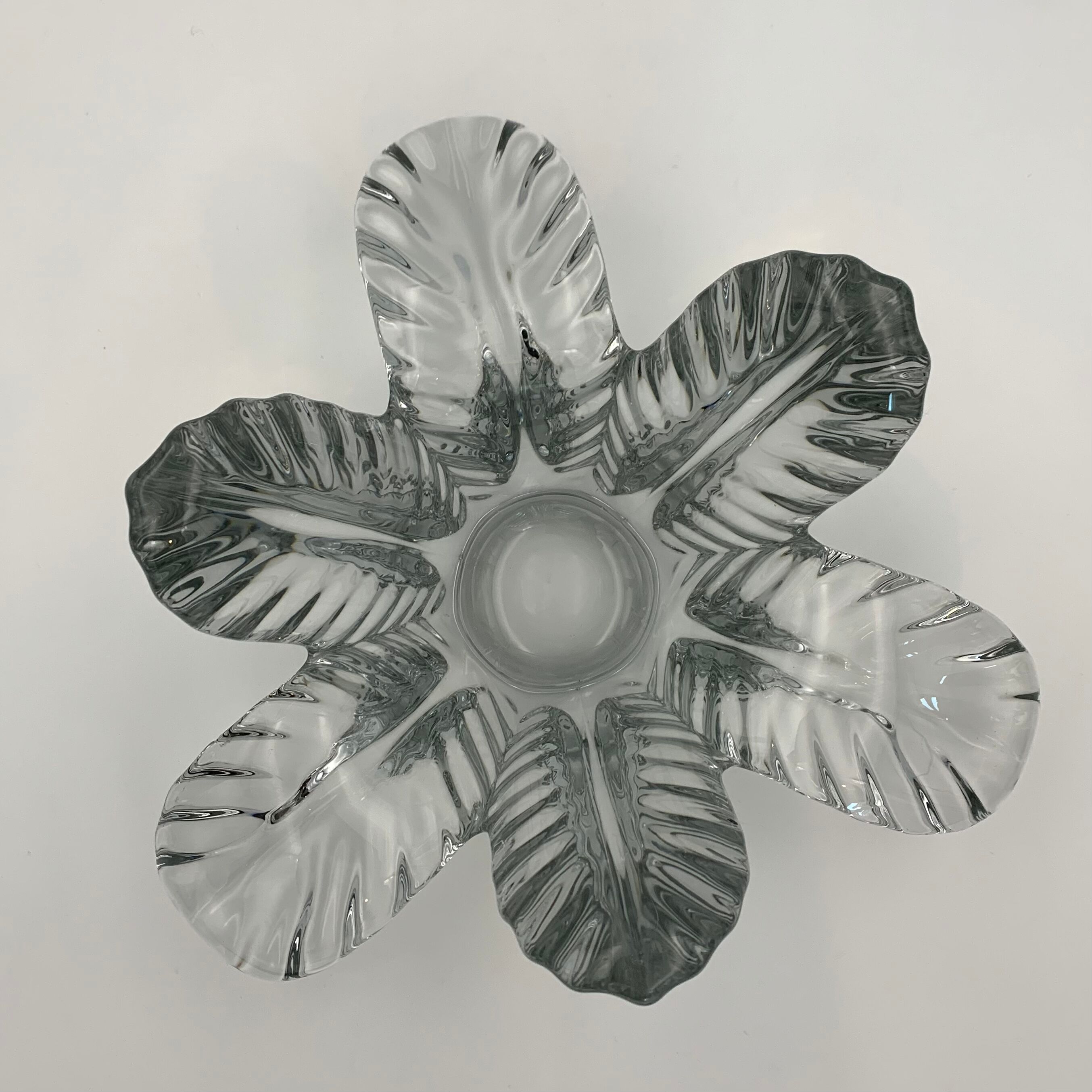 Trinket bowl in Vannes crystal, decoration of palm leaves - 1960s-1970s