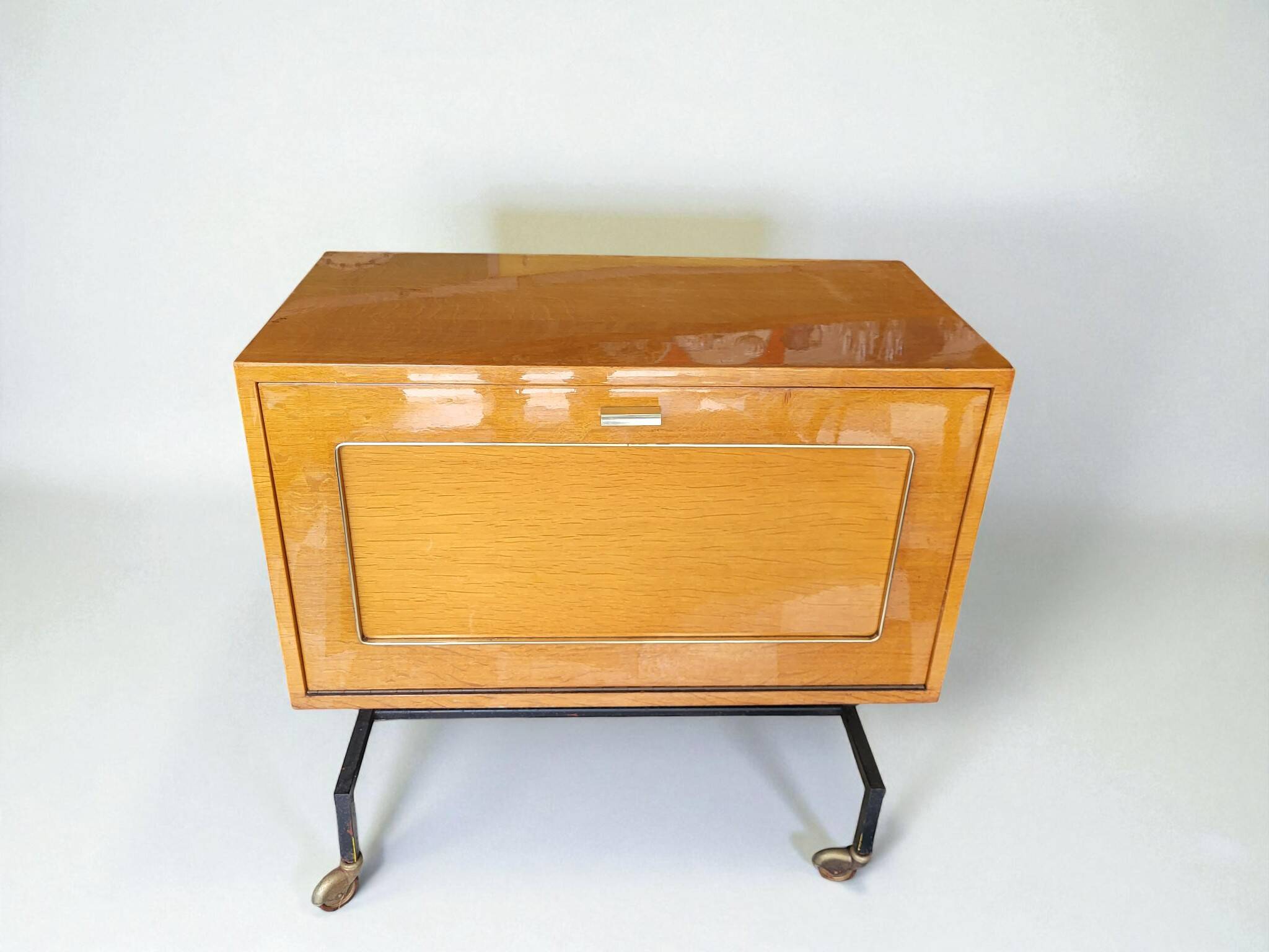 1960s low bar cabinet on wheels