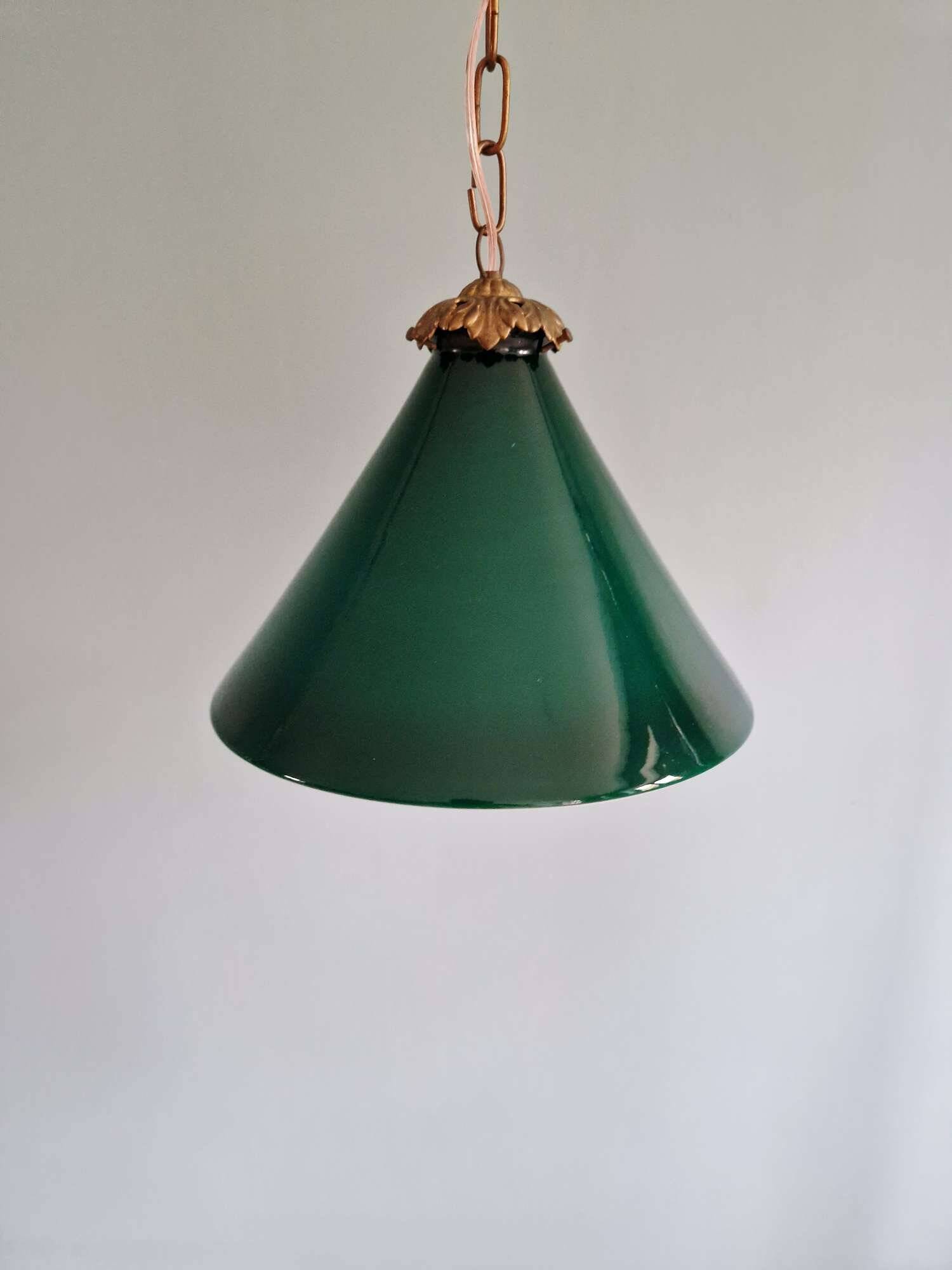 Art Deco conical green opaline pendant light, 1920s-30s
