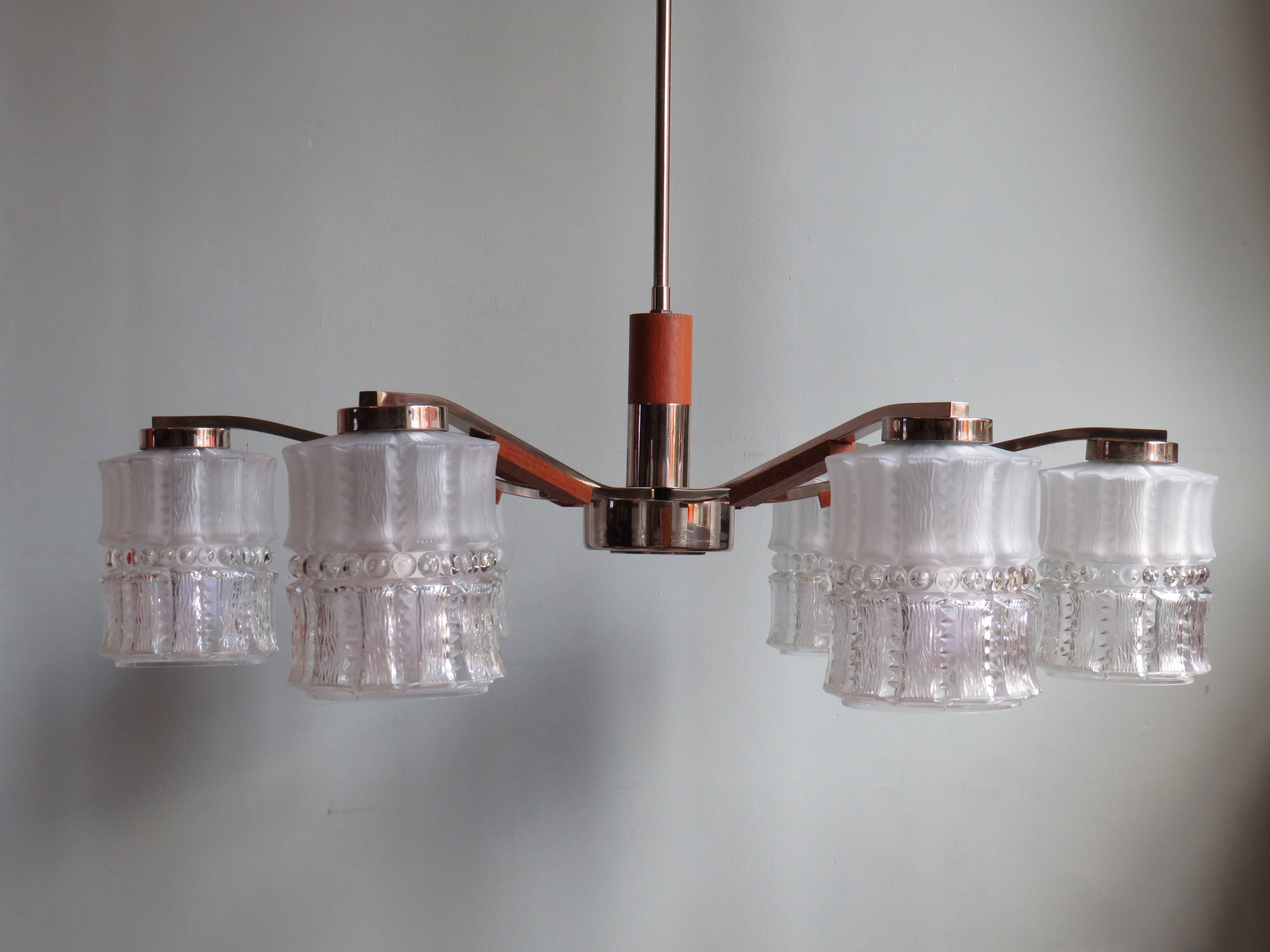 6-arm chandelier, Denmark 1960-1970