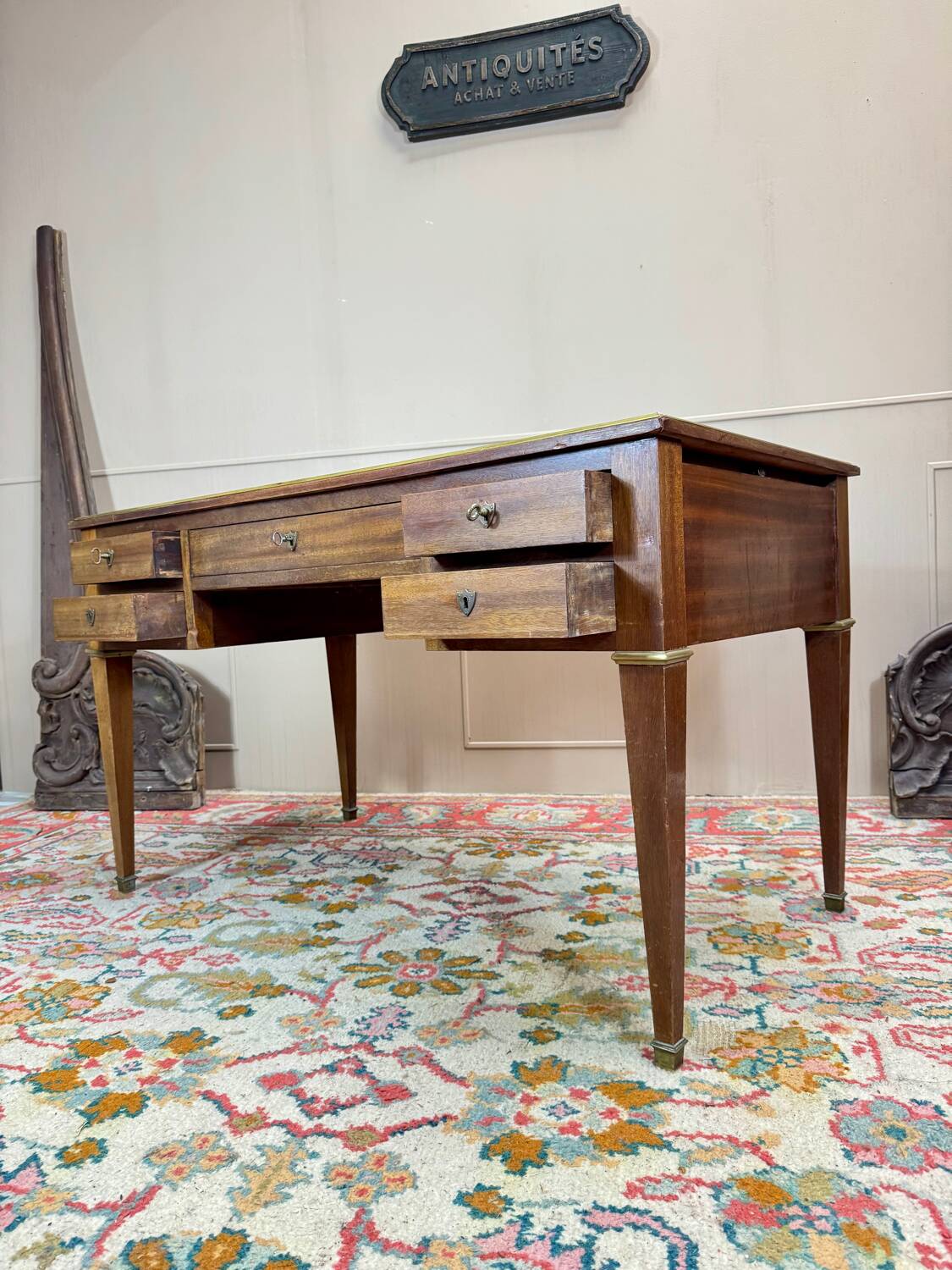 Bureau Plat Double Face En Acajou De Style Louis XVI XIX Eme Siècle