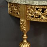 Small Half-Moon Console in Marble and Gilded Wood, Louis XVI Style – 20th Century