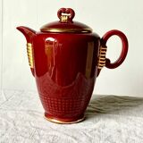 Antique Saint Clément coffee pot in burgundy and gold