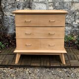 Vintage chest of drawers with compass feet, solid raw beech, 1960s
