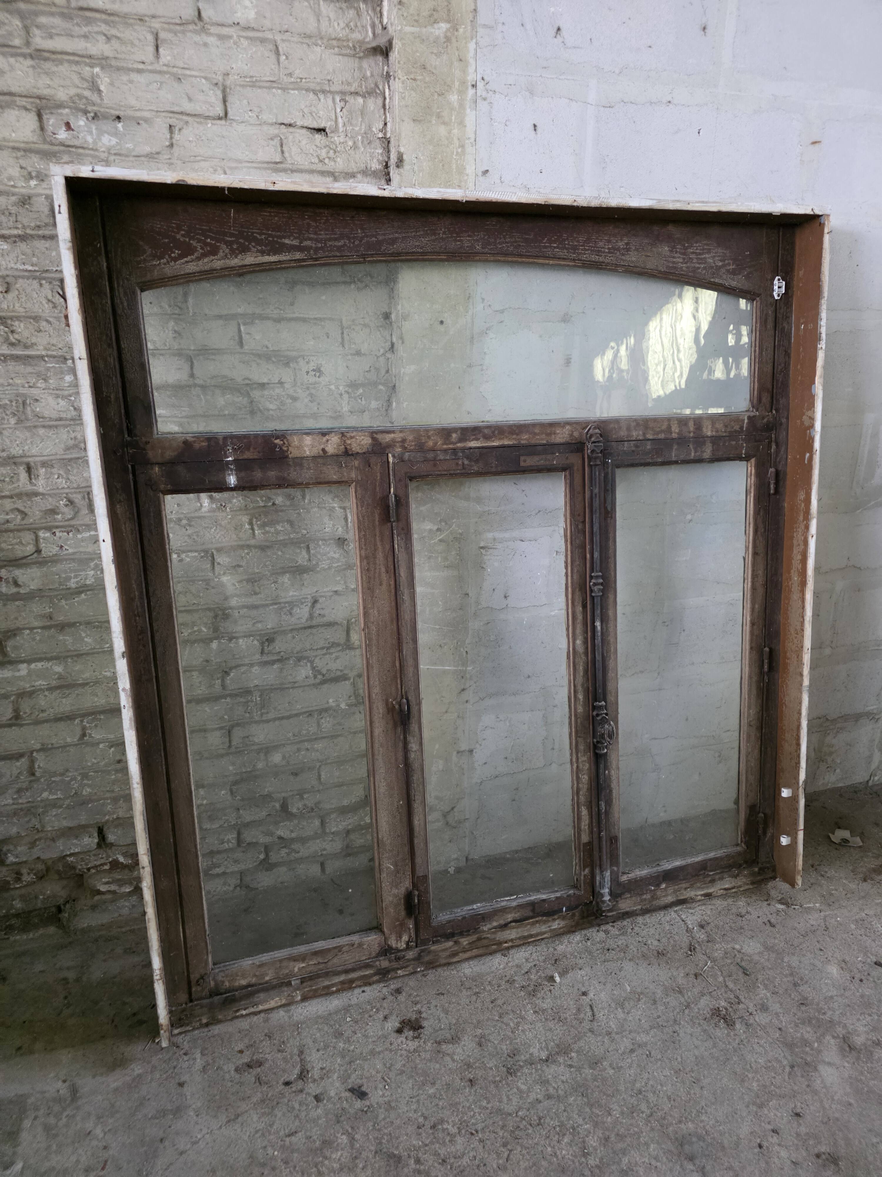 4 old solid oak windows from the early 20th century