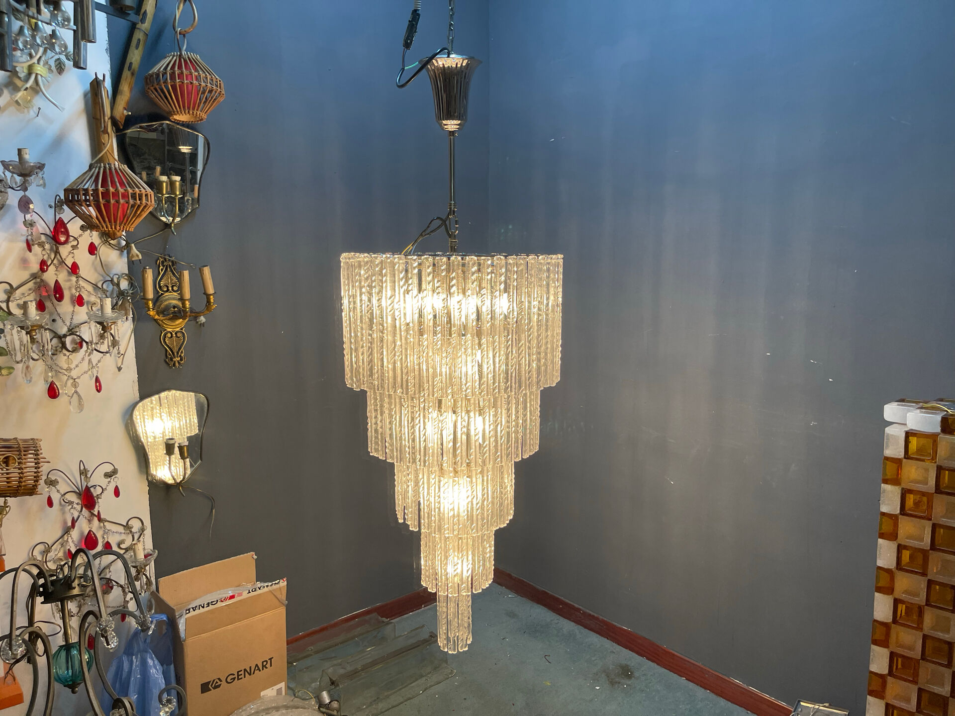 Extra Large Murano Glass Rod Chandelier, Italy, 1970s