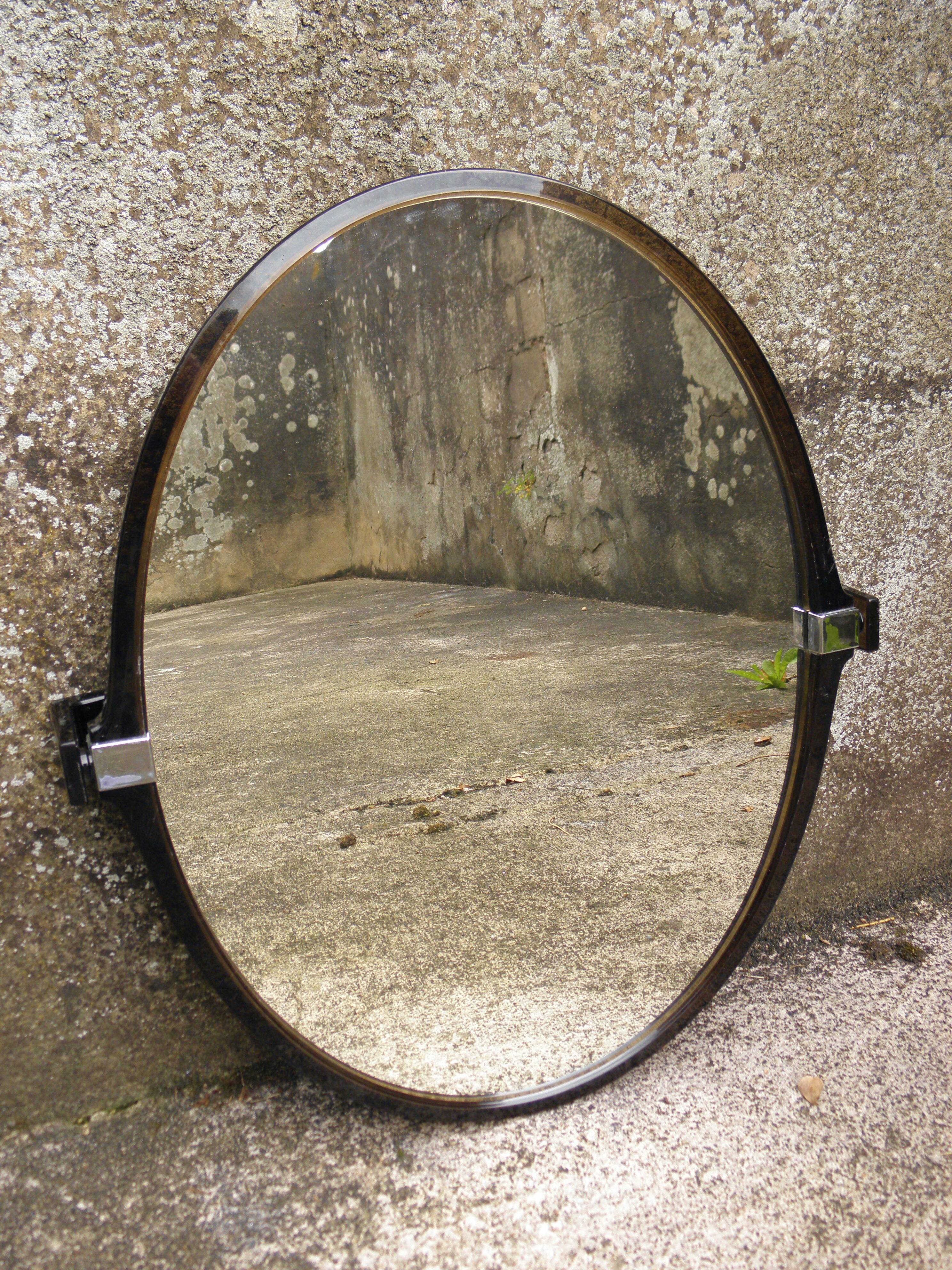 Pair of oval swivel plexi and chrome mirrors 1970