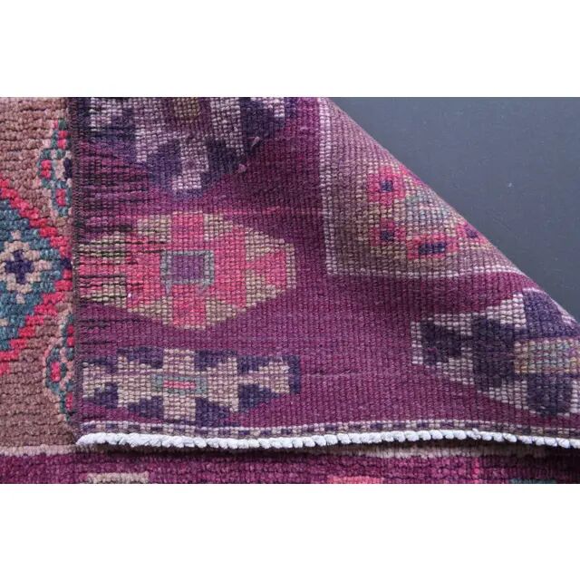 Vintage Turkish Oushak handmade wool cotton pink runner rug 79x342