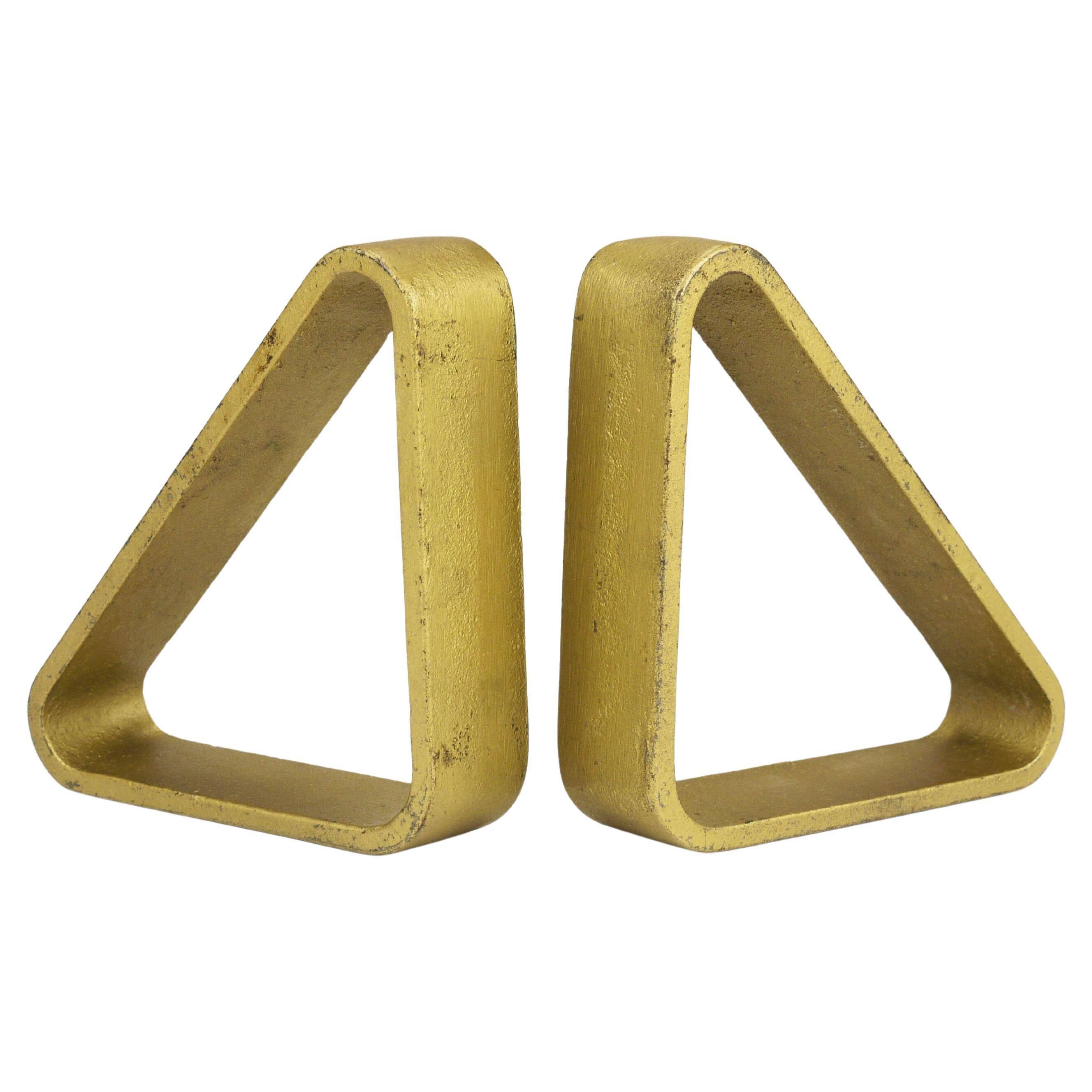 Carl Aubock III Paire de Serre-livres Triangulaires en Fer Doré 5443, Vienne/Autriche, Années 1970