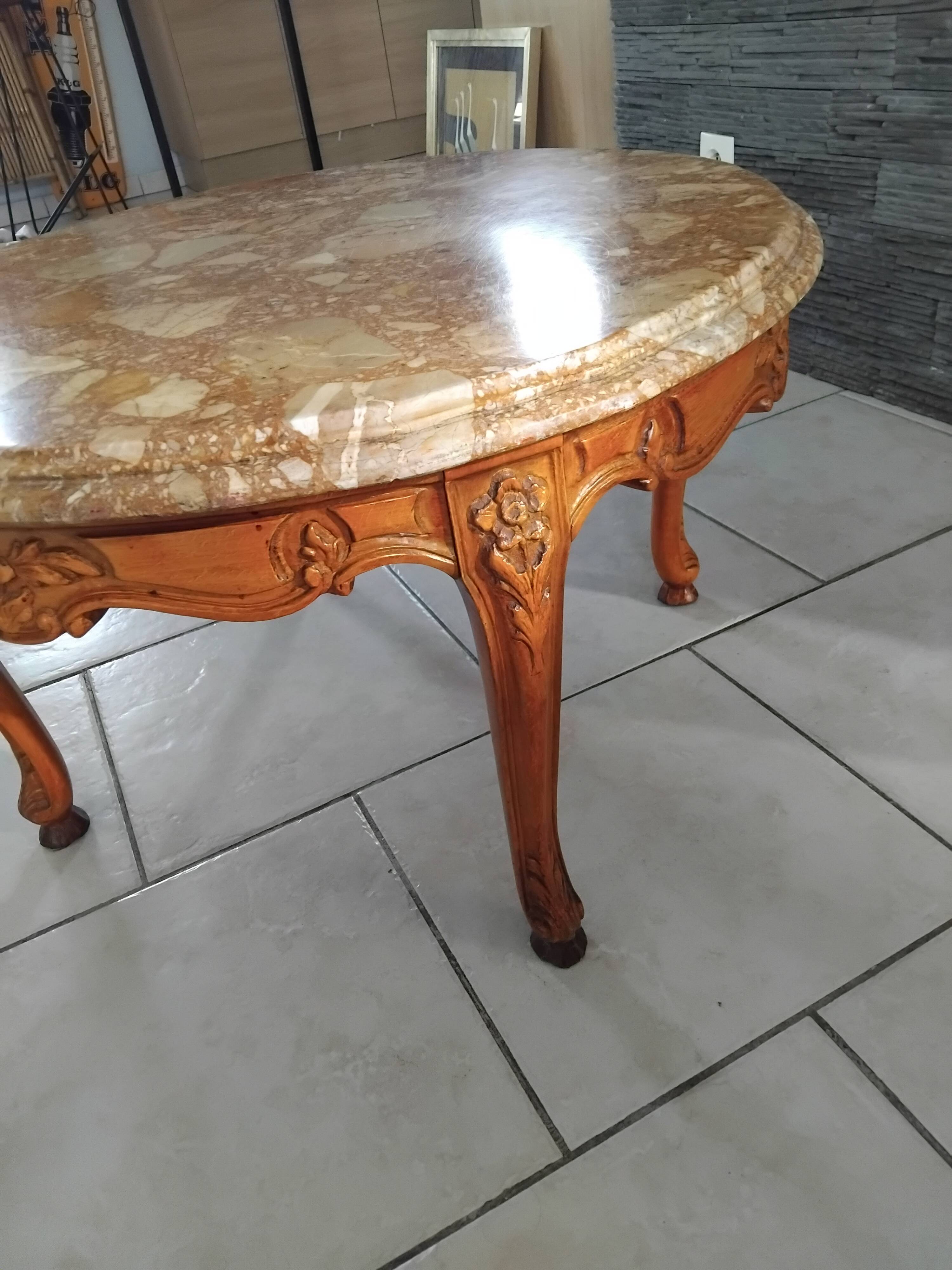 Old marble and wood coffee table from the 50s