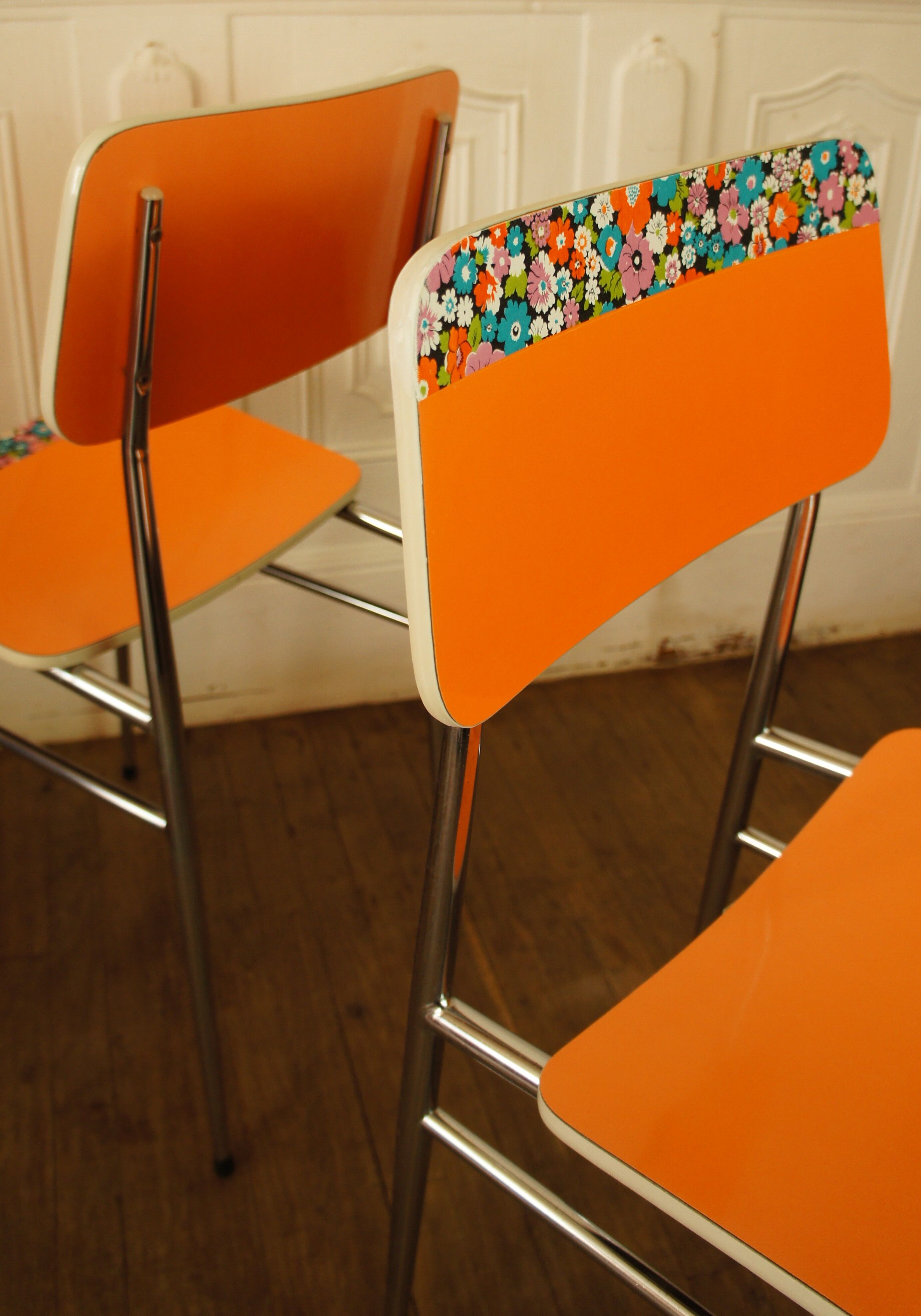 Pair of orange Formica "Tublac" chairs