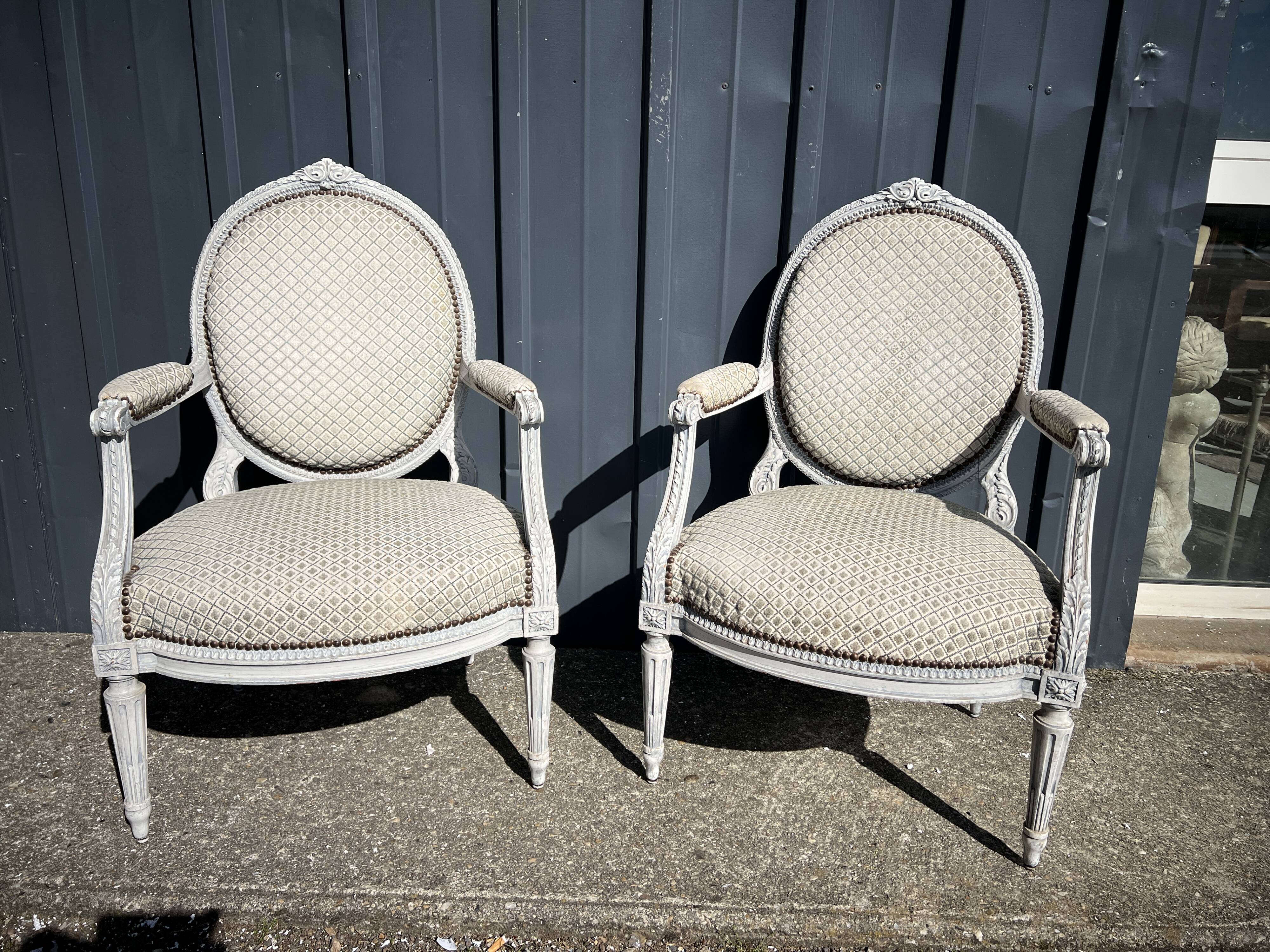 Pair of Louis XVI style armchairs