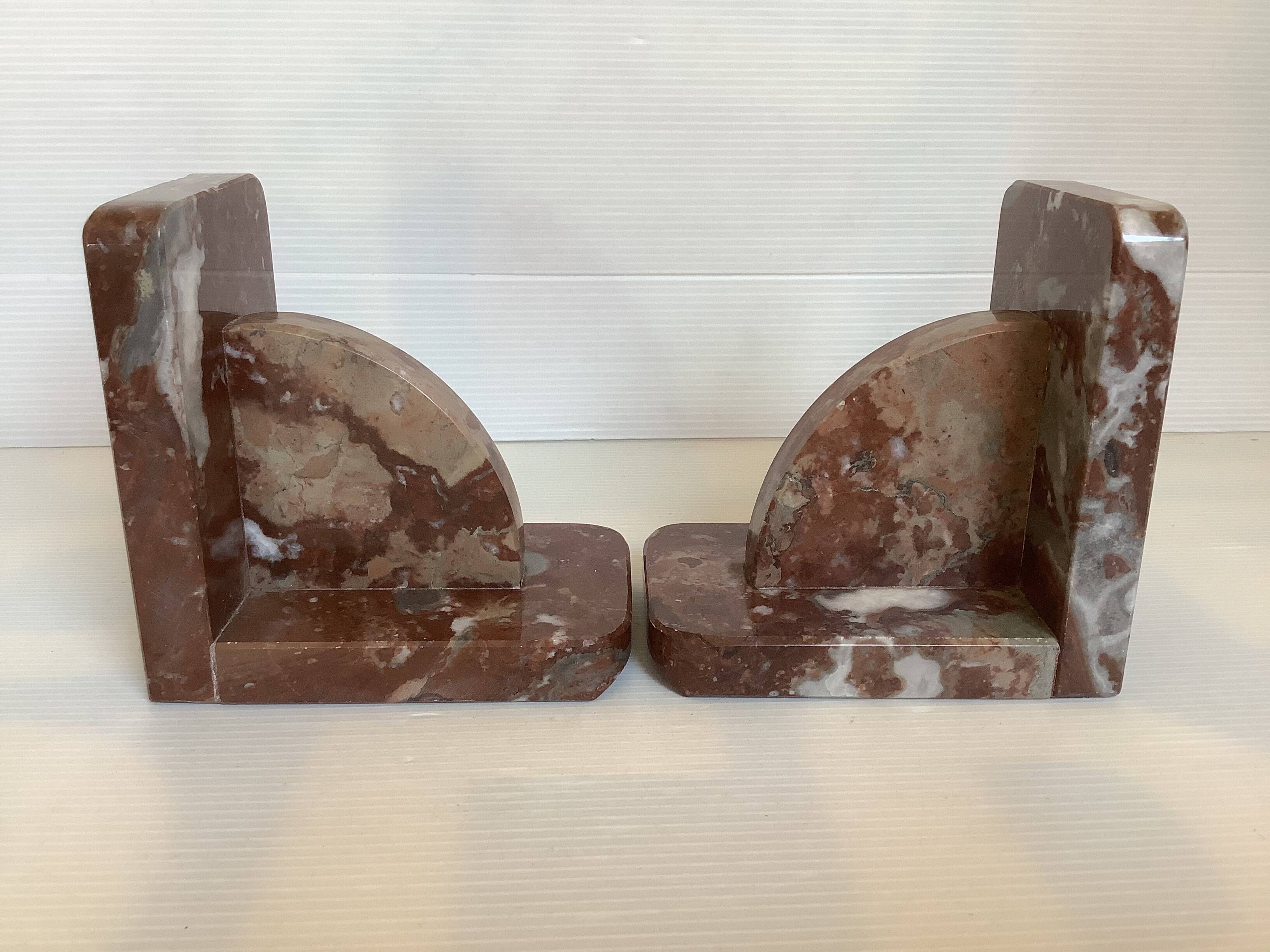Pair of art deco morello cherry marble bookends