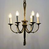 Vintage brass rope & tassel chandelier with 6 lights, France, 1950s