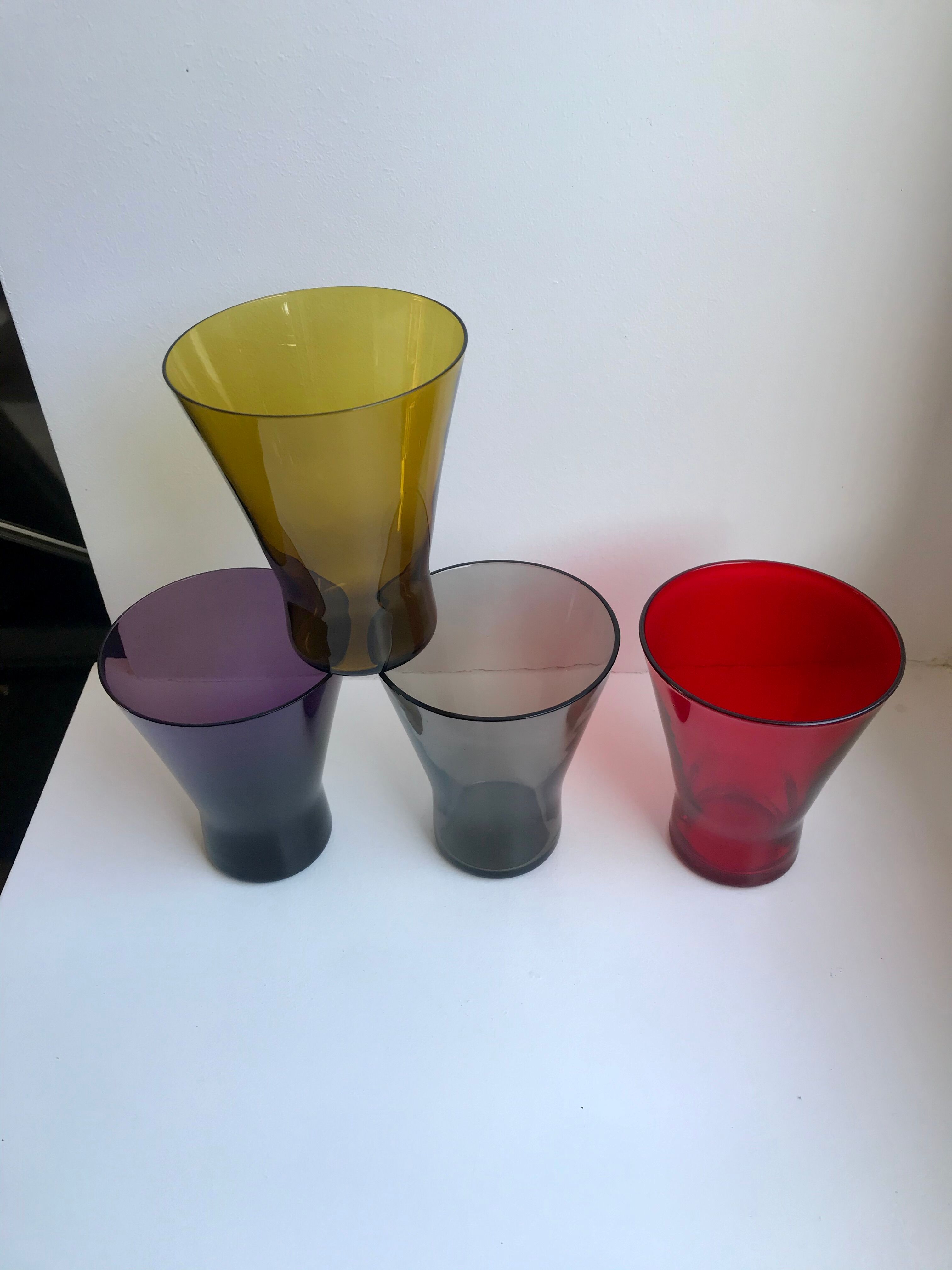 Set of 4 colorful design water glasses 70s