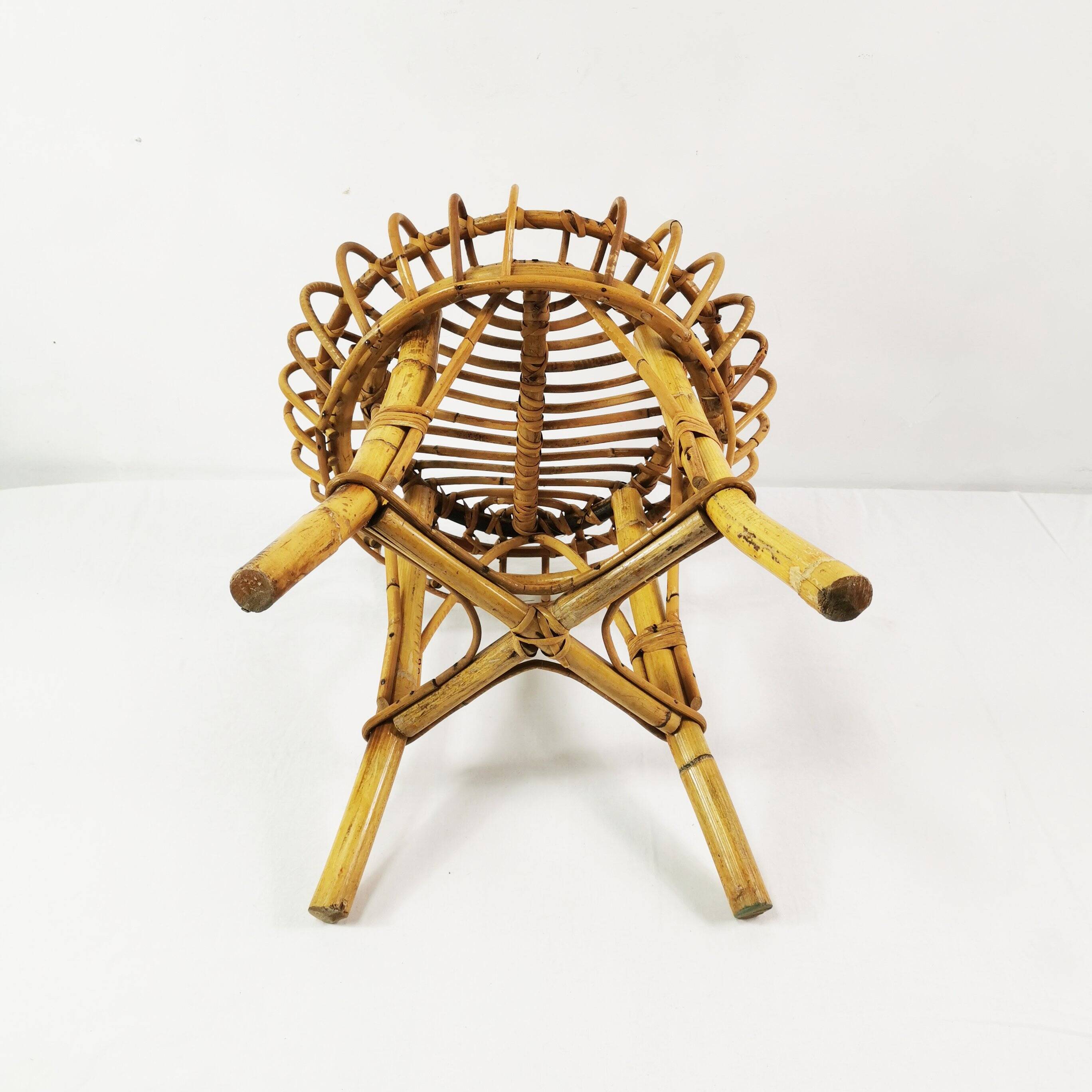 Rattan and bamboo stool, designed by Franco Albini, Italy, 1960s