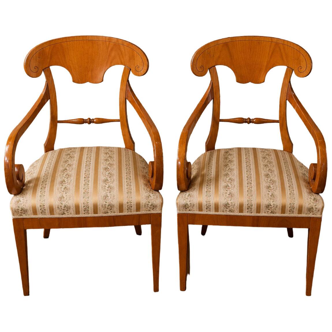 Pair of Biedermeier armchairs in light wood – 19th century