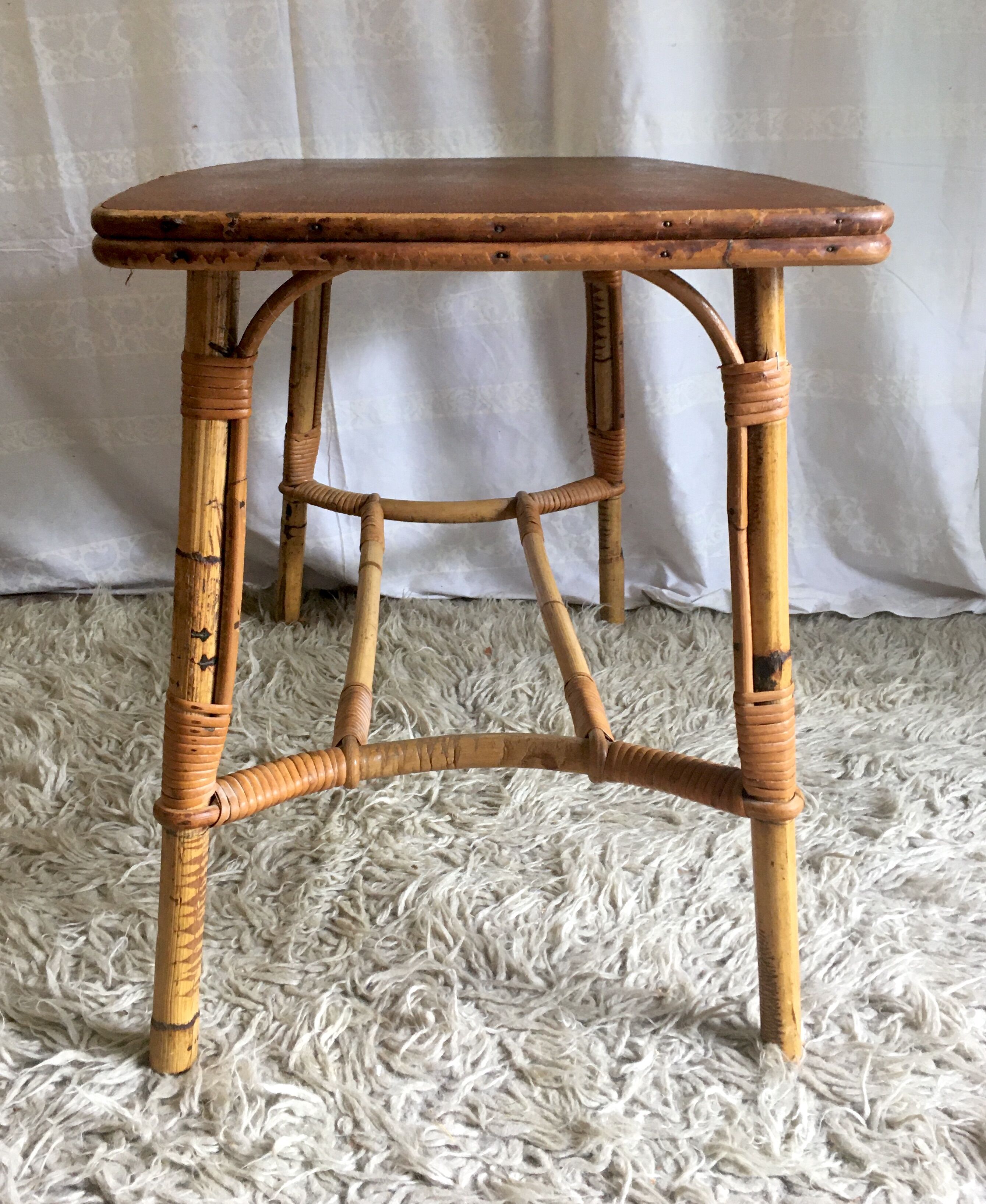 Wood and rattan coffee table - 1960s