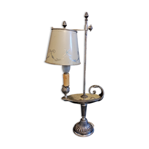 Lampe bouillotte ancienne métal chromé et blanc