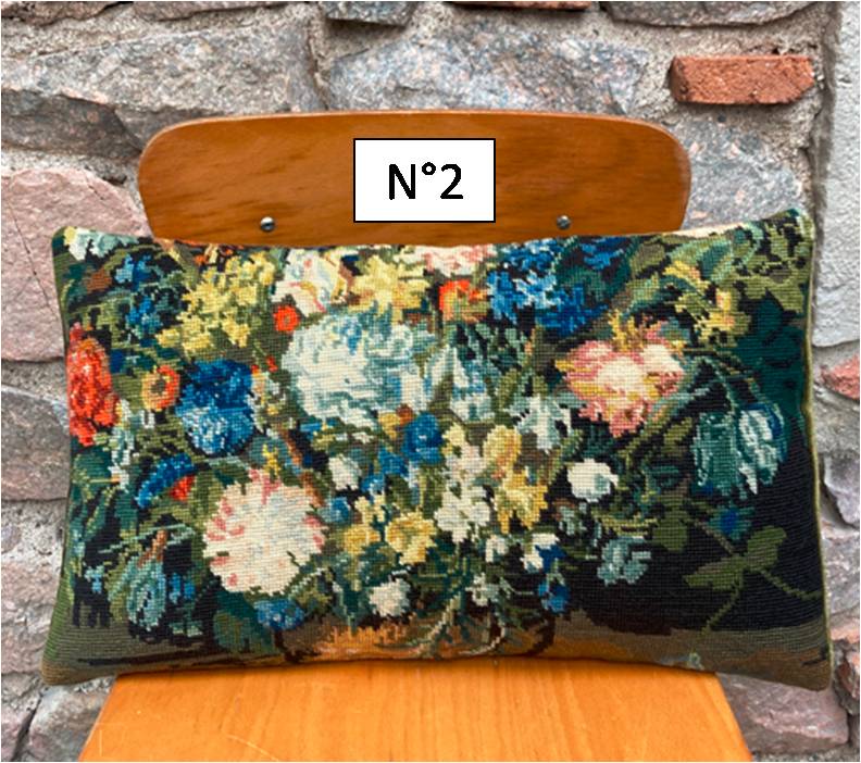 Vintage canvas cushion and velvet flower pattern