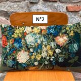 Vintage canvas cushion and velvet flower pattern