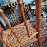 Pair of bamboo-style wooden canned chairs