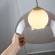 Space-age italian brass, opaline and plexiglass pendant lamp