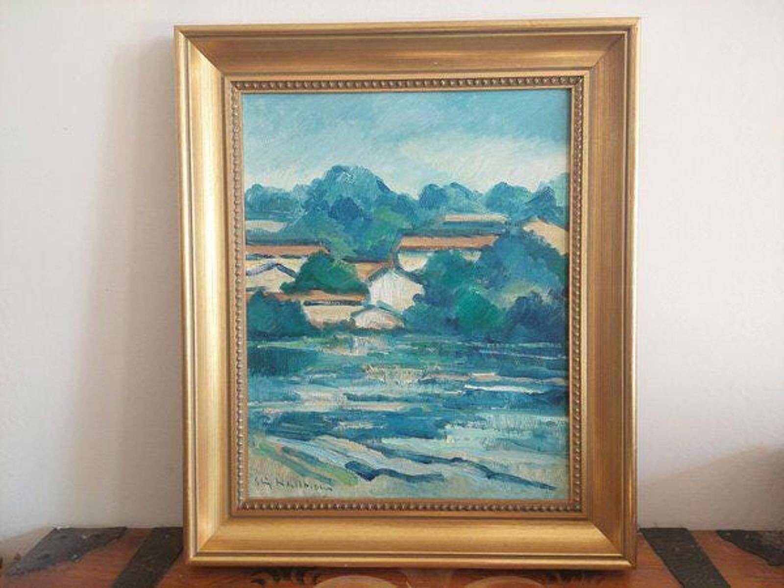 Original Swedish Oil On Canvas – “Uppland” By Stig Hallblom – Vintage & Framed – 53 × 44 Cm (20.9" × 17.3")