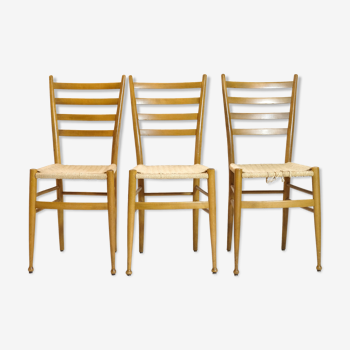 Trio of wooden chairs and rope, Italy, 1950s