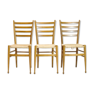 Trio of wooden chairs and rope, Italy, 1950s
