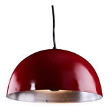 Italian, Hemispherical Red Aluminum Pendant with Round Holes on Top, 1970s