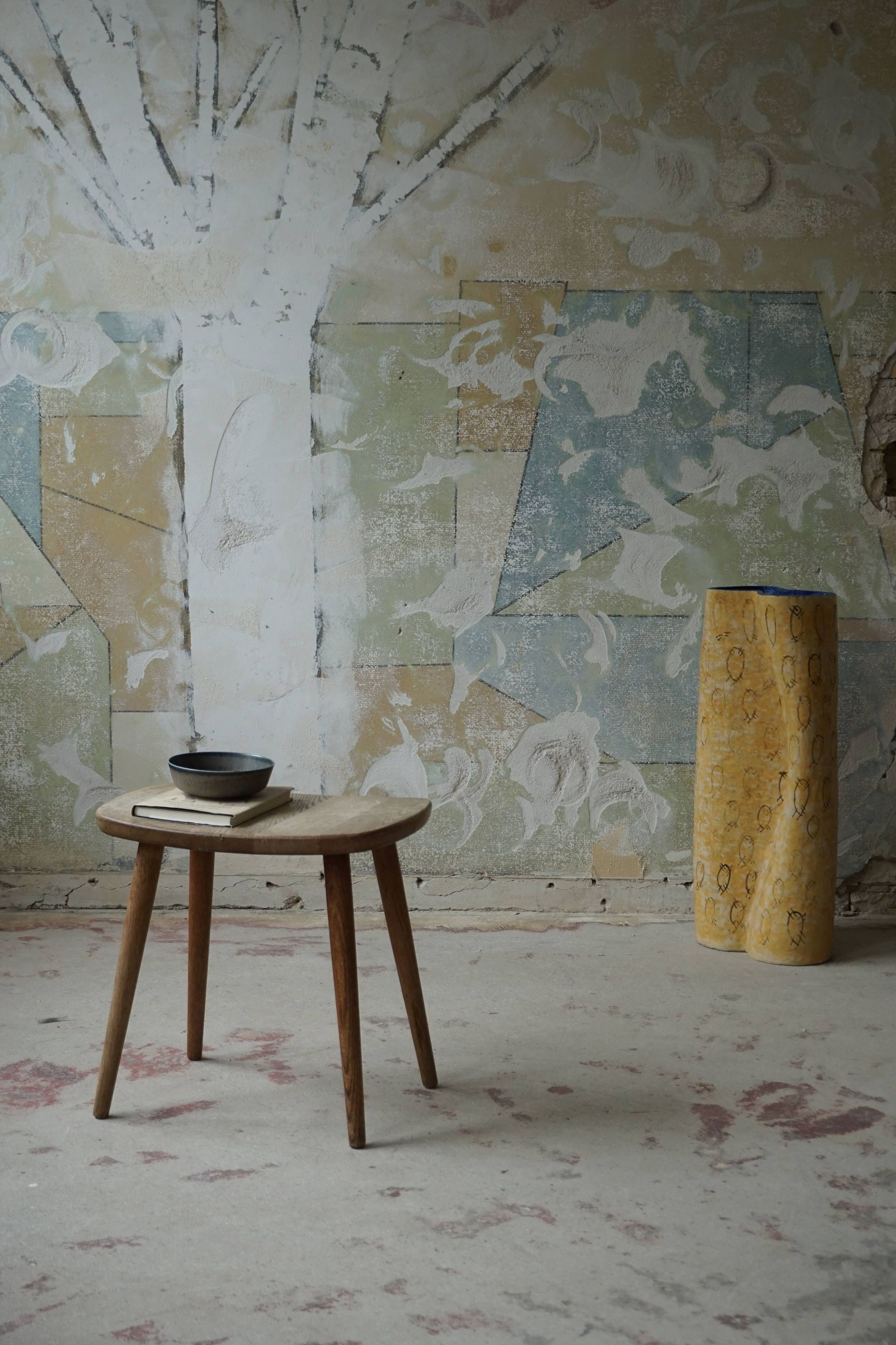 Vintage Swedish Modern Solid Oak Stool by Yngve Ekström, Model "palle", 1950s