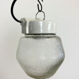 Vintage White Porcelain Pendant Light with Frosted Glass, 1970s