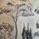 Charcoal painting signed “landscape of Provence” umbrella pines