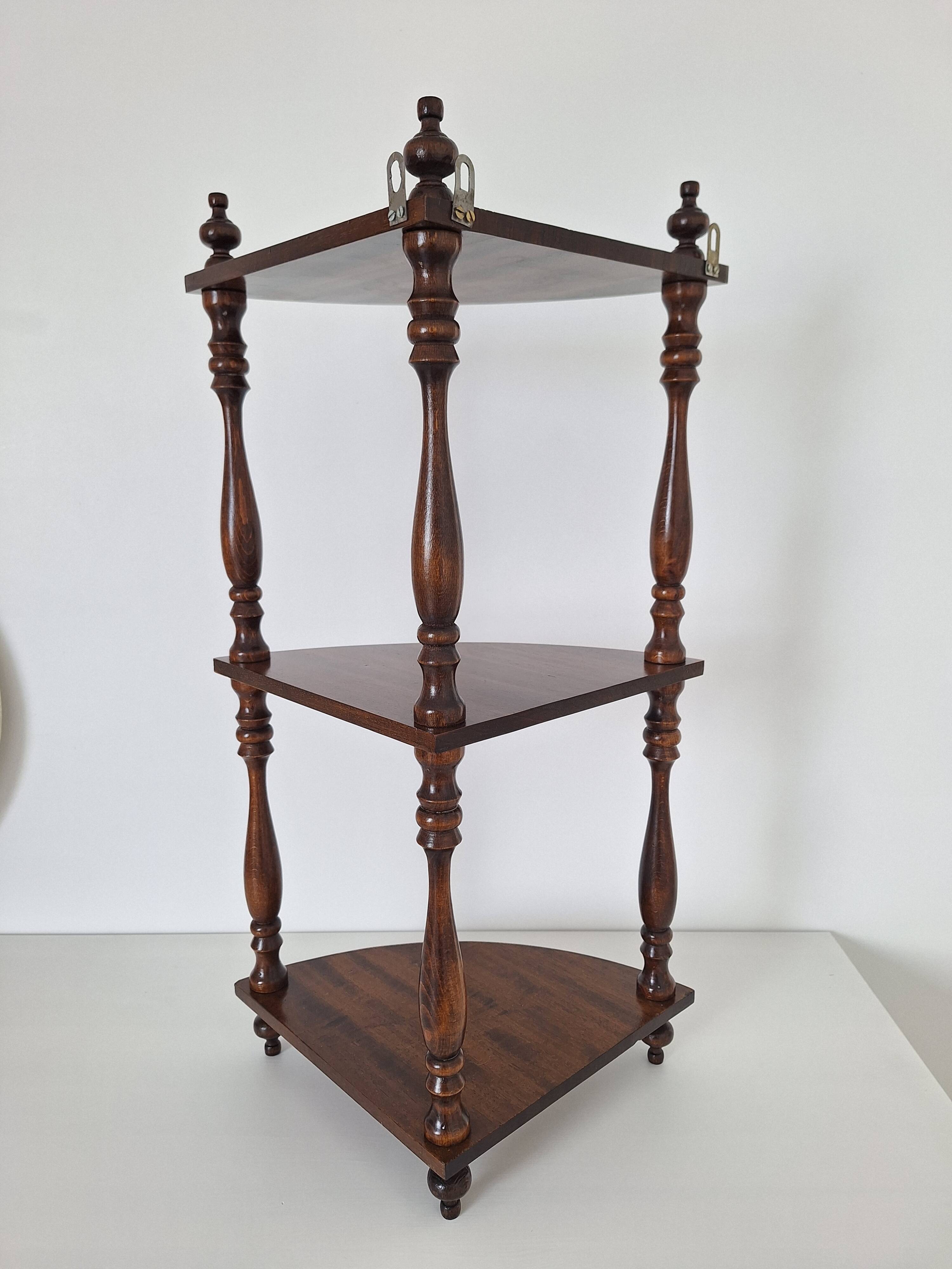 1970s wooden corner shelf