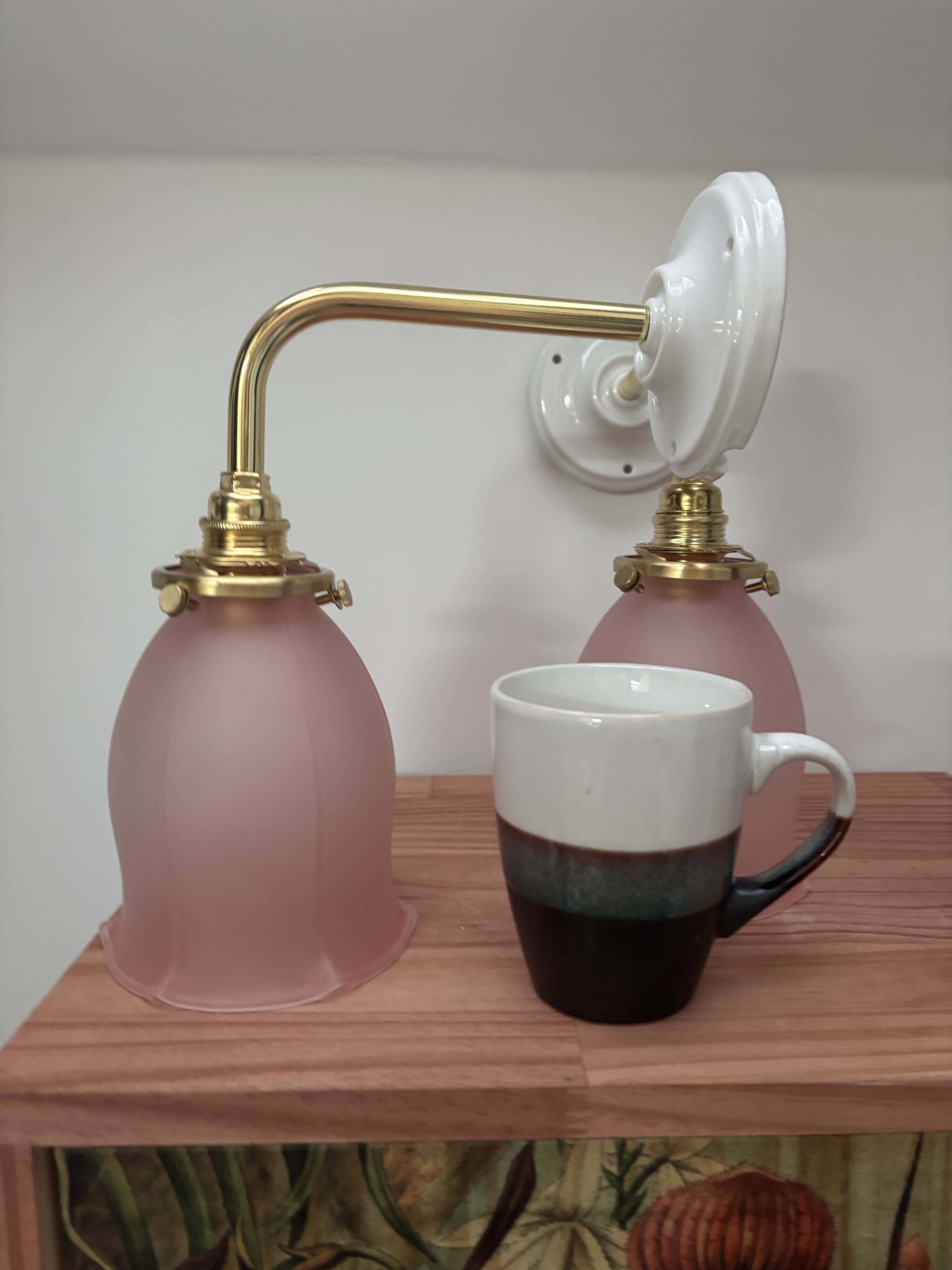 Pair of pink tulip wall sconces