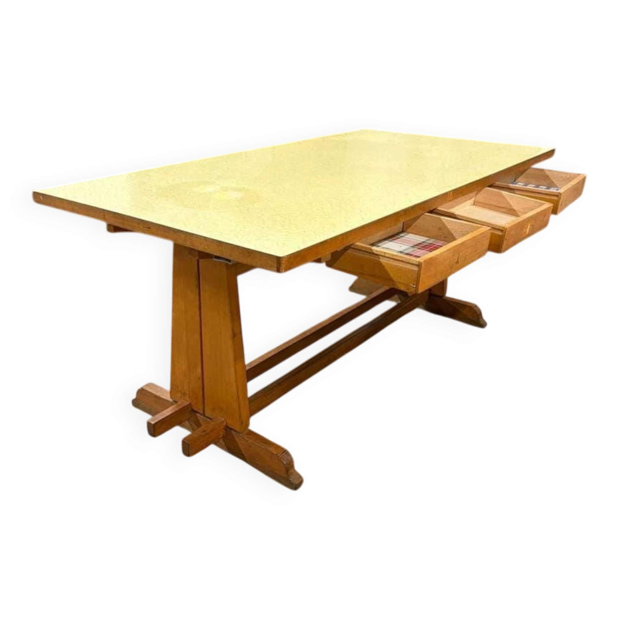 Vintage wooden table with a yellow formica top.