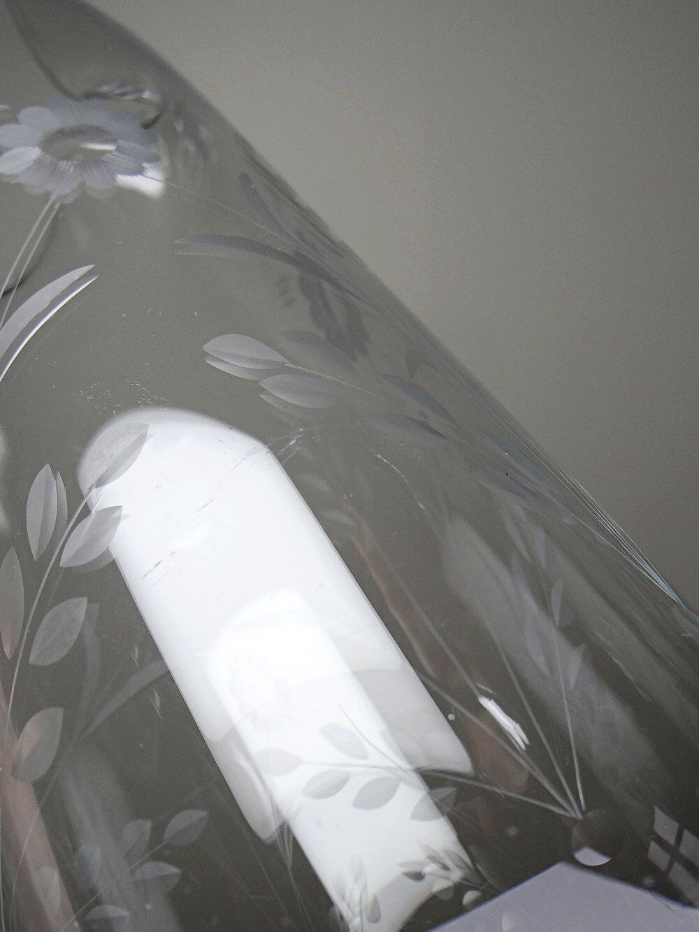 Old crystal/pulled glass pitcher engraved with floral decoration, Europe 1920-1930