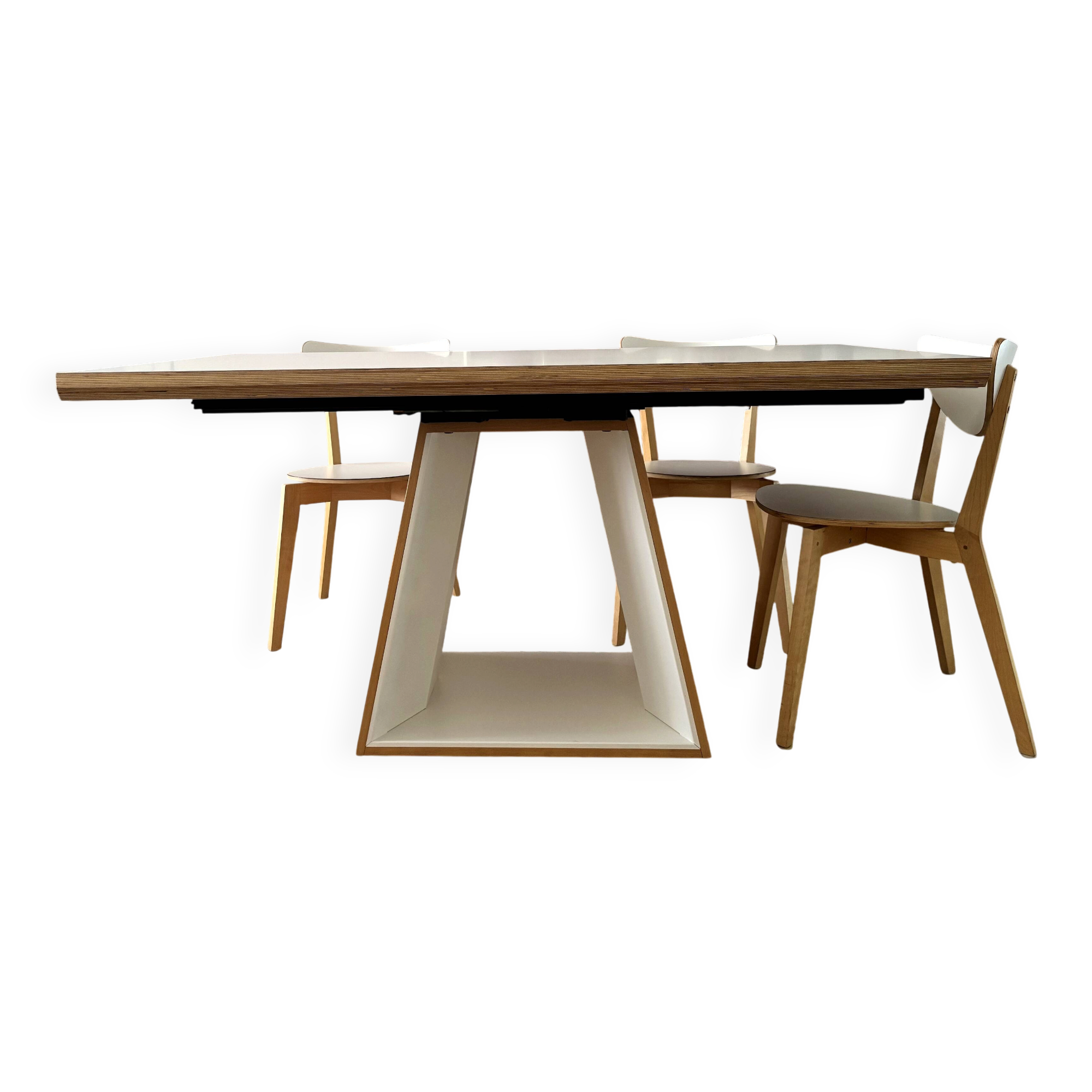 Extensible table Mood T1202 — Mobitec — White Fenix & walnut