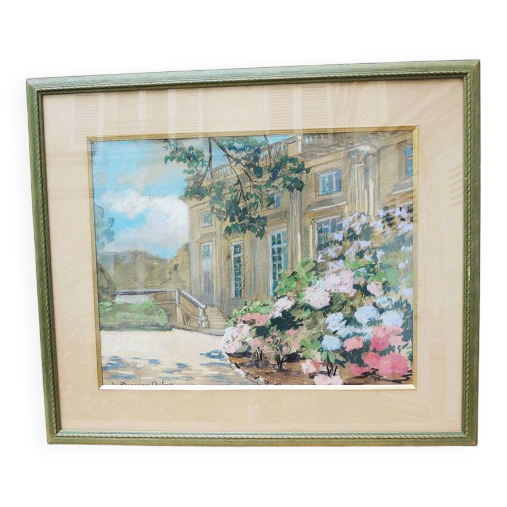 Old framed pastel painting – S. Beaujeu Dufour – Petit Trianon
