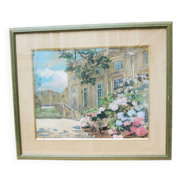 Old framed pastel painting – S. Beaujeu Dufour – Petit Trianon