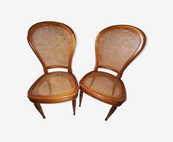Set de 2 chaises en merisier cannées