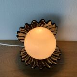 Vintage ceramic shell lamp with opaline globe