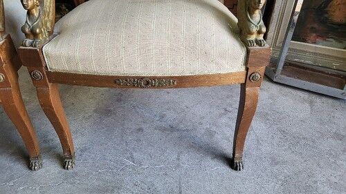 Paire de fauteuils en noyer style Empire retour d'Égypte
